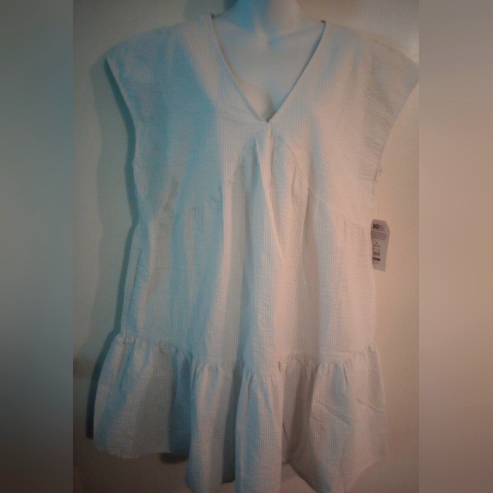 Blue and White seersucker mini dress